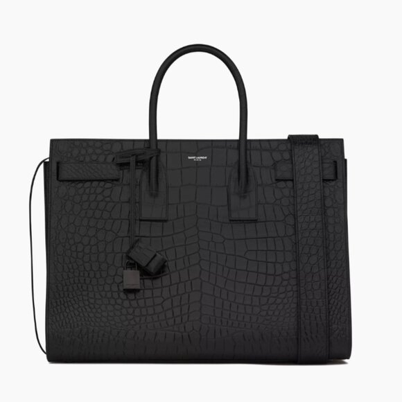 Saint Laurent Calfskin Crocodile Embossed Sac De Jour Large Black - Picture 10 of 12